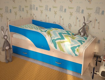 Детская кровать с ящиками Максимка, корпус Млечный дуб, фасад Синий в Нальчике