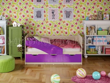 Детская кровать Бабочки 800*1600, Фиолетовый глянец в Нальчике