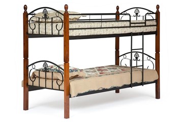Детская кровать BOLERO двухярусная дерево гевея/металл, 90*200 см (bunk bed), красный дуб/черный в Нальчике