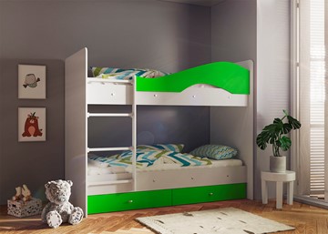 Детская 2-этажная кровать Мая с 2 ящиками на щитах, корпус Млечный дуб, фасад Салатовый в Нальчике