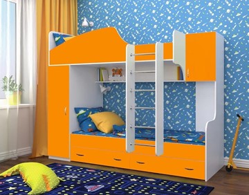 Детская кровать-шкаф Юниор-2, каркас Белое дерево, фасад Оранжевый в Нальчике