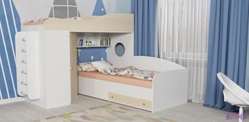 Детская кровать-шкаф Кадет-2 с металлической лестницей, корпус Белое дерево, фасад Дуб в Нальчике