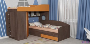 Детская кровать-шкаф Кадет-2 с металлической лестницей, корпус Бодего, фасад Оранжевый в Нальчике