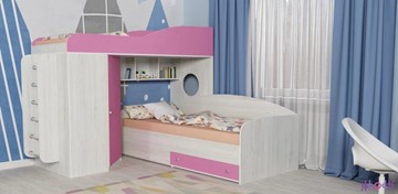 Детская кровать-чердак Кадет-2 с металлической лестницей, корпус Винтерберг, фасад Розовый в Нальчике