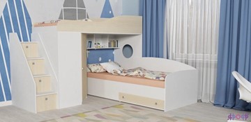 Детская кровать-шкаф Кадет-2 с универсальной лестницей, корпус Белое дерево, фасад Дуб в Нальчике