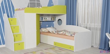 Детская кровать-шкаф Кадет-2 с универсальной лестницей, корпус Белое дерево, фасад Лайм в Нальчике