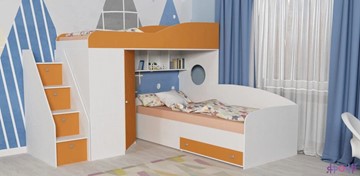 Детская кровать-шкаф Кадет-2 с универсальной лестницей, корпус Белое дерево, фасад Оранжевый в Нальчике