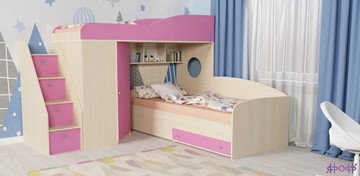 Детская кровать-шкаф Кадет-2 с универсальной лестницей, корпус Дуб, фасад Розовый в Нальчике