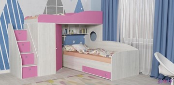 Детская кровать-шкаф Кадет-2 с универсальной лестницей, корпус Винтерберг, фасад Розовый в Нальчике