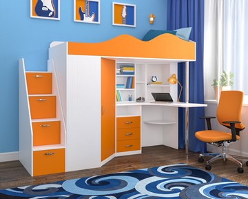 Детская кровать-шкаф Пионер-1, каркас Белое дерево, фасад Оранжевый в Нальчике