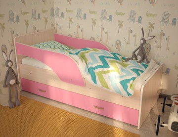 Кровать с бортиками Максимка, корпус Млечный дуб, фасад Розовый в Нальчике