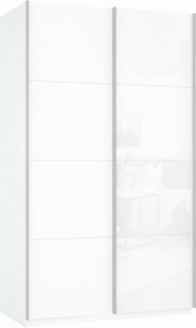 Шкаф 2-створчатый Прайм (ДСП/Белое стекло) 1600x570x2300, белый снег в Нальчике