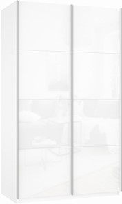 Шкаф-купе двухдверный Прайм (Белое стекло/Белое стекло) 1200x570x2300, белый снег в Нальчике