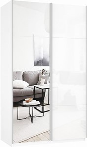 Шкаф 2-дверный Прайм (Зеркало/Белое стекло) 1400x570x2300, белый снег в Нальчике