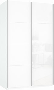 Шкаф 2-х створчатый Прайм (ДСП/Белое стекло) 1200x570x2300, белый снег в Нальчике