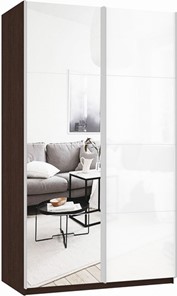 Шкаф Прайм (Зеркало/Белое стекло) 1400x570x2300, венге в Нальчике