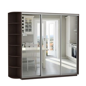 Шкаф 3-х дверный Экспресс (3 зеркала), со стеллажом 2100х600х2400, венге в Нальчике