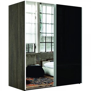 Шкаф 2-дверный Эста (Зеркало/Стекло черное) 1800x660x2400, венге мали в Нальчике