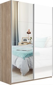 Шкаф 2-дверный Прайм (Зеркало/Белое стекло) 1200x570x2300, дуб сонома в Нальчике