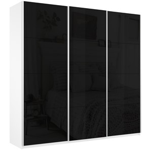 Шкаф 3-х дверный Широкий Прайм (Черное стекло) 2400x570x2300,  Белый Снег в Нальчике