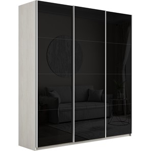 Шкаф 3-створчатый Широкий Прайм (Черное стекло) 2400x570x2300, Ясень Анкор светлый в Нальчике