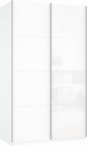 Шкаф 2-х створчатый Прайм (ДСП/Белое стекло) 1400x570x2300, белый снег в Нальчике