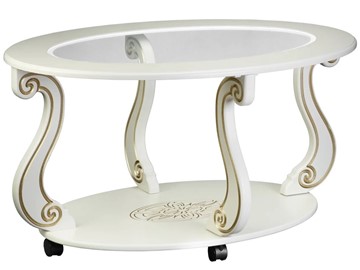 Стеклянный столик в зал Овация-С, на колесах, слоновая кость-золото в Нальчике