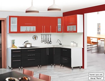 Кухня угловая Мыло 224 2600х1600, цвет Черный/Красный металлик в Нальчике
