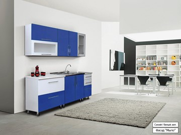 Готовая прямая кухня Мыло 224 2000х718, цвет Синий/Белый металлик в Нальчике