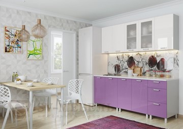 Прямой кухонный гарнитур Модерн, белый глянец/фиолетовый металлик в Нальчике