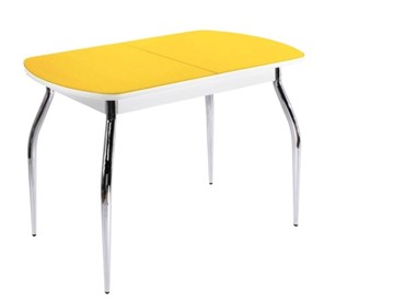 Кухонный обеденный стол ПГ-04 СТ2, белое/желтое стекло/35 хром гнутые металл в Нальчике