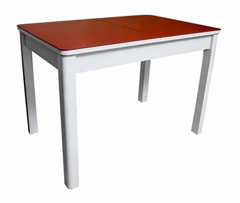 Кухонный раскладной стол Айсберг-01 СТ2, белое ЛДСП/стекло алое/прямые массив белый в Нальчике