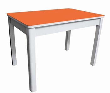 Раздвижной стол Айсберг-01 СТ2, белое ЛДСП/стекло оранжевое/прямые массив белый в Нальчике