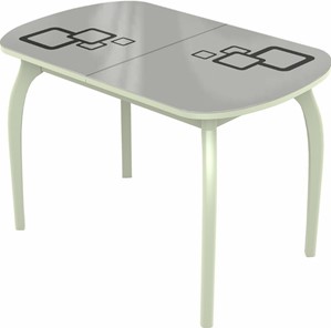 Кухонный стол раскладной Ривьера мини дерево №1, Рисунок квадро (стекло белое/черный/белый) в Нальчике