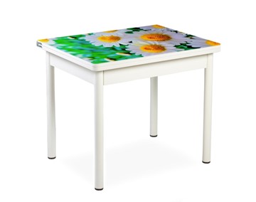 Кухонный пристенный стол СПА-01 СТФ, белый/фотопечать ромашки/опоры прямые белые в Нальчике