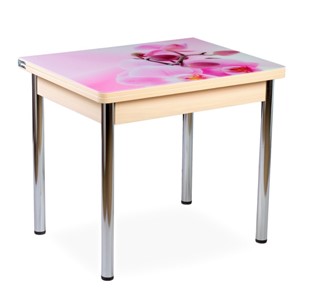 Кухонный пристенный стол СПА-07 СТФ, молочный дуб/фотопечать орхидея/опоры прямые хром в Нальчике