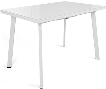Кухонный стол раздвижной Сальвадор-2G (ноги белые, стекло cristal/белый цемент) в Нальчике