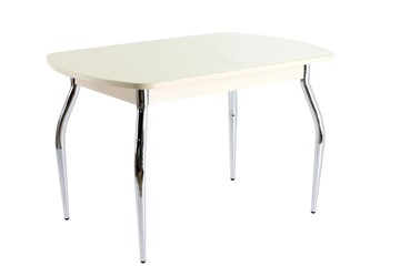 Стеклянный стол ПГ-05 СТ1, дуб молочный/песочное стекло/35 хром гнутые металл в Нальчике