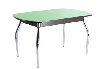Кухонный обеденный стол ПГ-06 СТ2, венге ЛДСП/фисташка стекло/35 хром гнутые металл в Нальчике