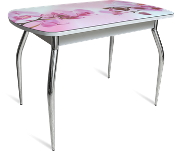Стеклянный обеденный стол ПГ-04 СТФ белое/орхидея/хром фигурные в Нальчике