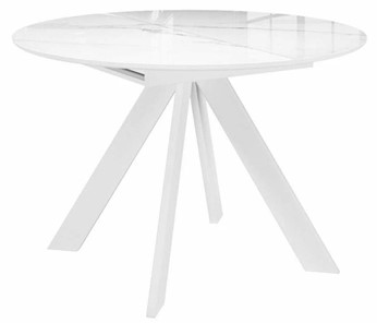 Раскладной стол раздвижной DikLine SFC110 d1100 стекло Оптивайт Белый мрамор/подстолье белое/опоры белые в Нальчике