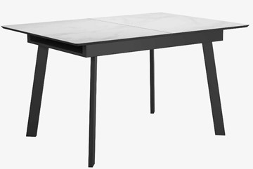Стеклянный кухонный стол раздвижной DikLine SFA125 Стекло Белый мрамор САТИН/подстолье черное/опоры черные в Нальчике