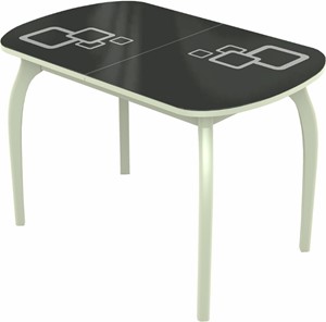 Кухонный раздвижной стол Ривьера мини дерево №1, Рисунок квадро (стекло черное/белый/белый) в Нальчике