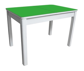 Кухонный стол Айсберг-05 СТ2, белое ЛДСП/стекло зеленое/прямые массив белый в Нальчике