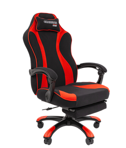 Кресло игровое CHAIRMAN GAME 35 с выдвижной подставкой для ног Ткань  черная / Ткань красная в Нальчике