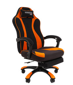 Кресло игровое CHAIRMAN GAME 35 с выдвижной подставкой для ног Ткань черная / Ткань оранжевая в Нальчике