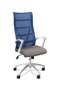 Кресло для руководителя Топ X белый каркас, сетка/ткань TW / синяя/серая в Нальчике