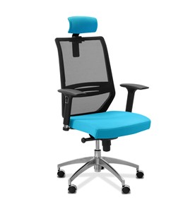 Кресло в офис Aero lux с подголовником, сетка/ткань TW / черная/голубая в Нальчике