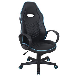 Кресло офисное BRABIX "Flame GM-004", экокожа, черное/голубое, 532498 в Нальчике