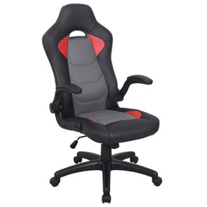 Кресло офисное BRABIX "Skill GM-005", откидные подлокотники, экокожа, черное/красное, 532496 в Нальчике